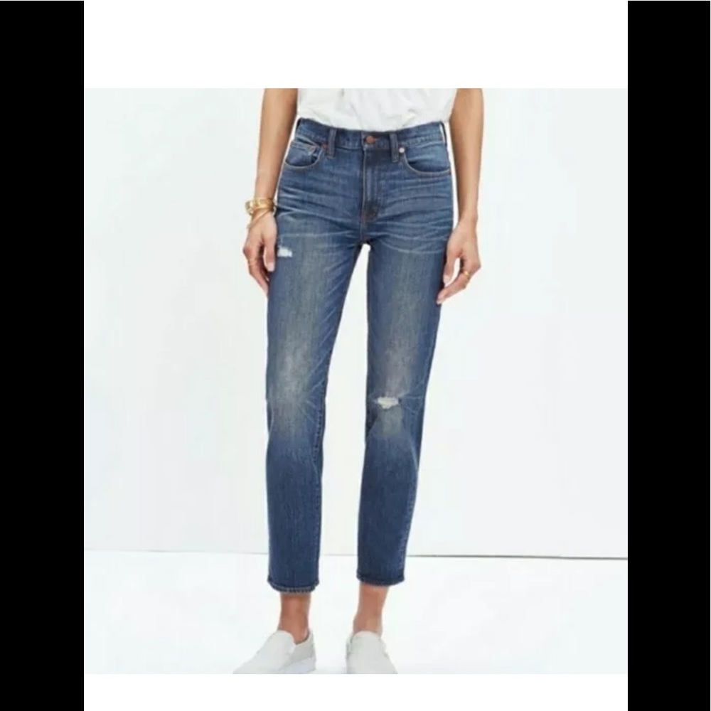 Madewell Straight Crop Distressed Jeans Roger Wash F2816 size 24